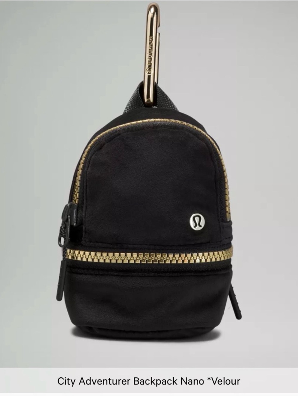 lululemon athletica Mini Backpack Keychain in Black with Gold Hardware